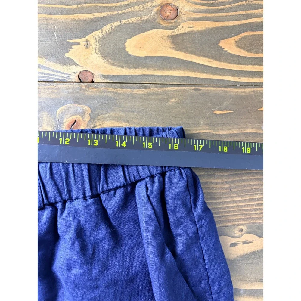 Quince 100% European Linen Pants Women L Deep Navy Blue Elastic Waist Pockets